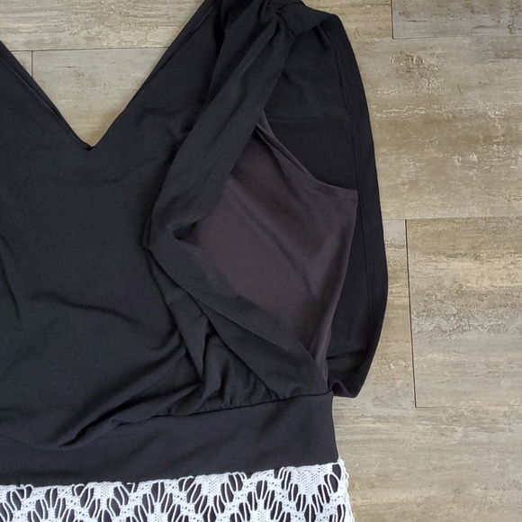 Clari.e. Black Dress w/ White Crochet Overlay - Picture 3 of 6